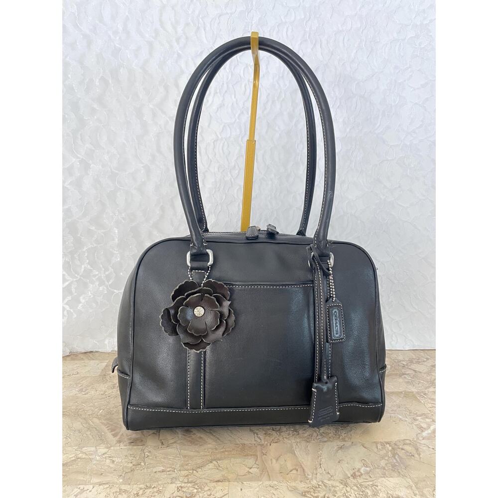 Vtg COACH black Dr style leather Y2K handbag bag tote 7788